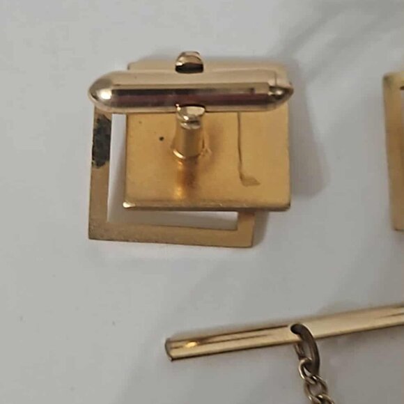Vintage Swank gold-tone cufflinks and tie tack set - Picture 2 of 4